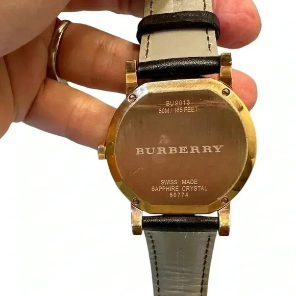 Burberry Rose Gold Watch The City Brown Authentic Leather Beige Dial Date BU9013 - Picture 3 of 6